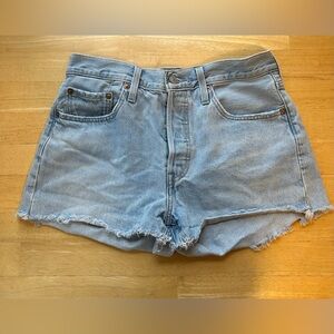 Levi’s 501 Light Wash Denim Shorts with Frayed Hem